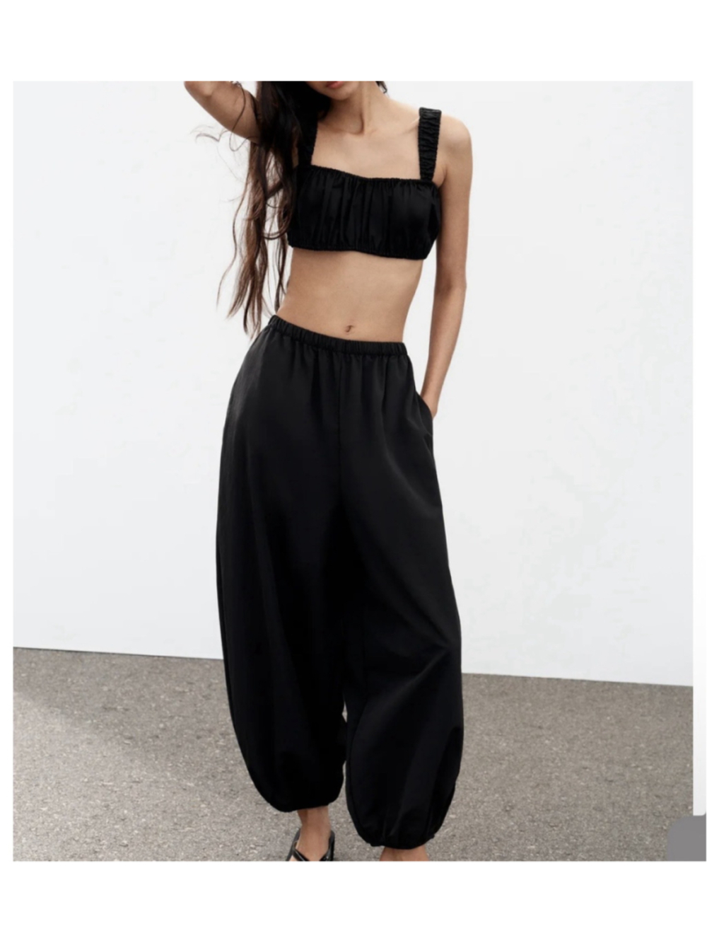 NWT Zara Nylon Balloon Pants Black Parachute Oversized Cocoon Leg Small - Picture 2 of 11